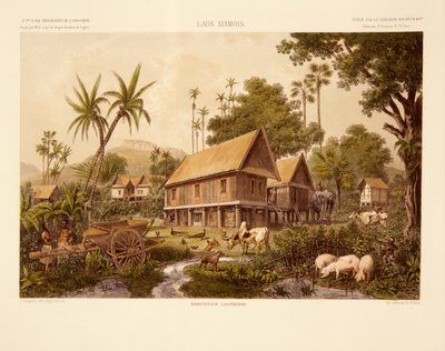 A Laos House, print made by Eug. Ciceri, illustration from 
